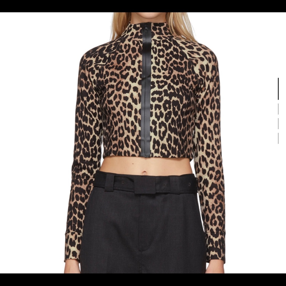 Ganni leopard zip up top